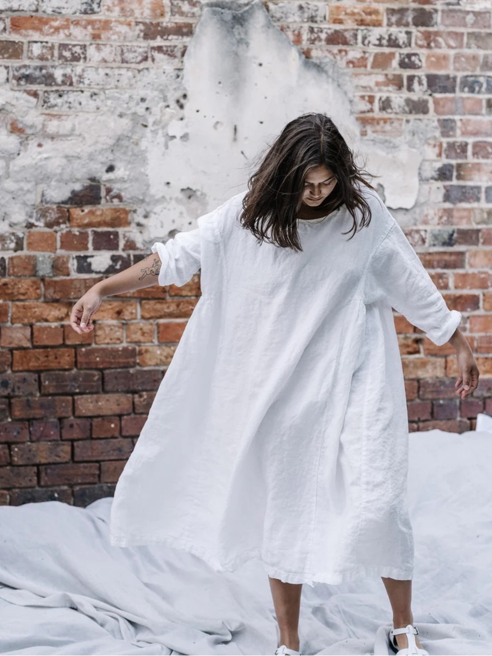 Metta Melbourne Olivia Dress in 100% Linen, Ecru, O/S